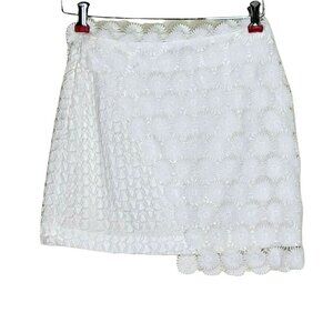 TopShop Faux Wrap Lace Crochet Mini Skirt Size 6 Eyelet Pinwheel Side Zip Lined